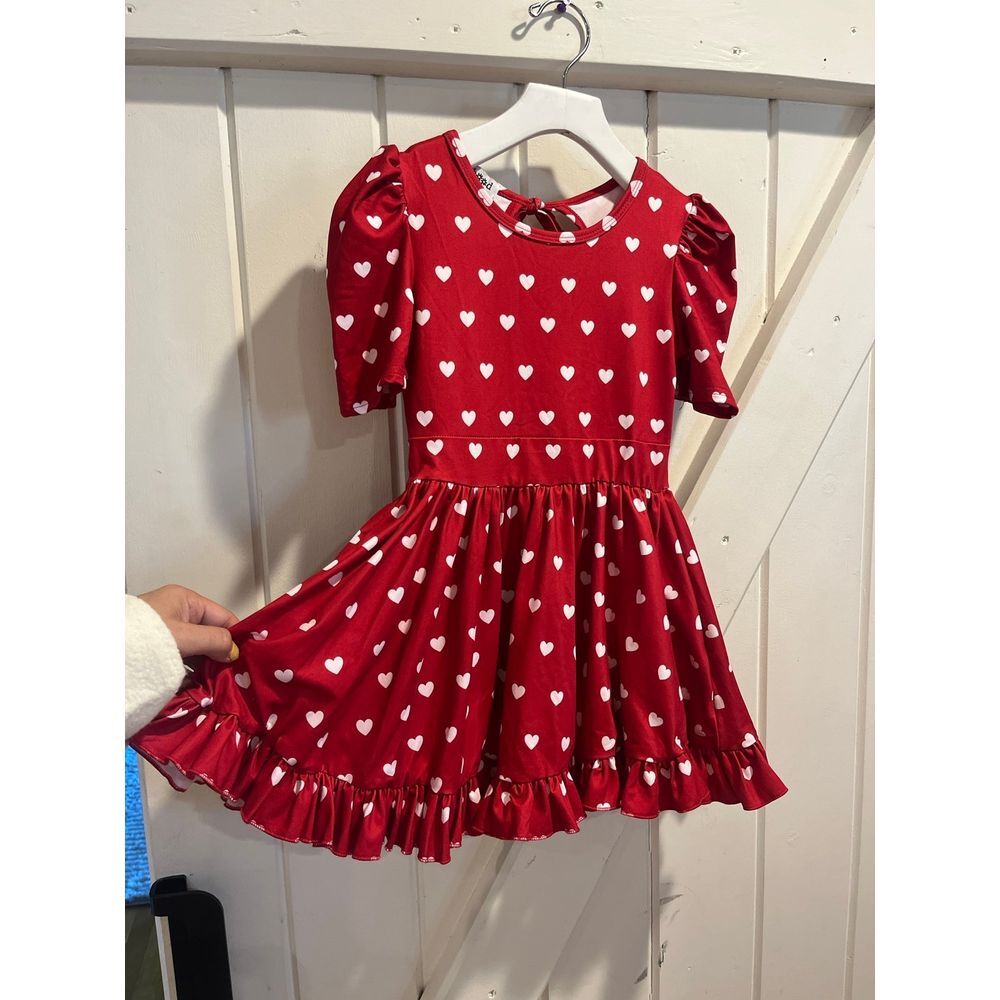 Charming Red Heart Print Kids Dress